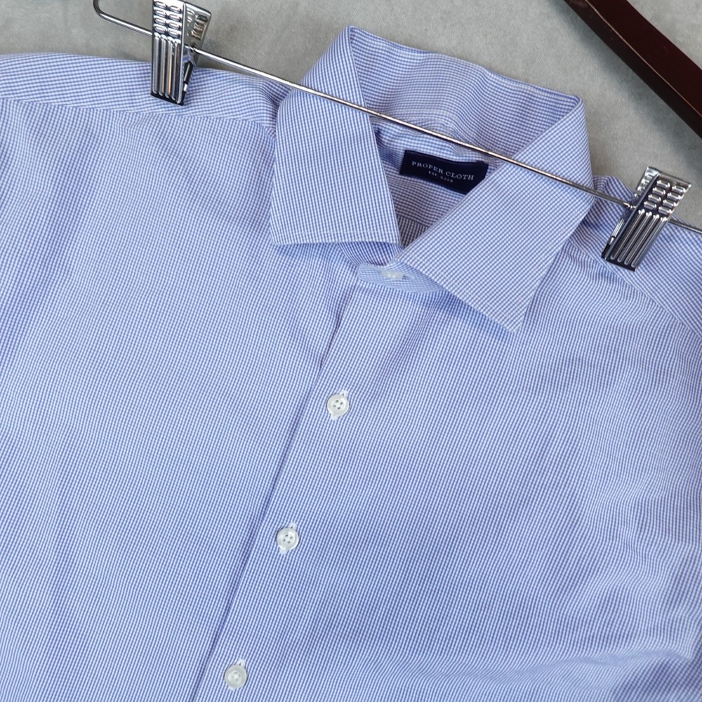 Proper Cloth Dress Shirt Blue Gingham Mens XL Cotton Preppy Business French Cuff